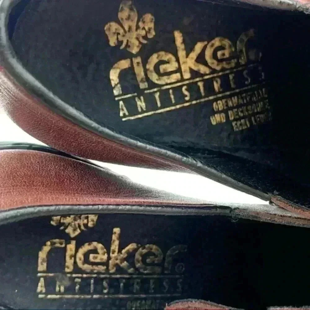 Rieker womens flats size 37 burgundy leather sticky strap walking